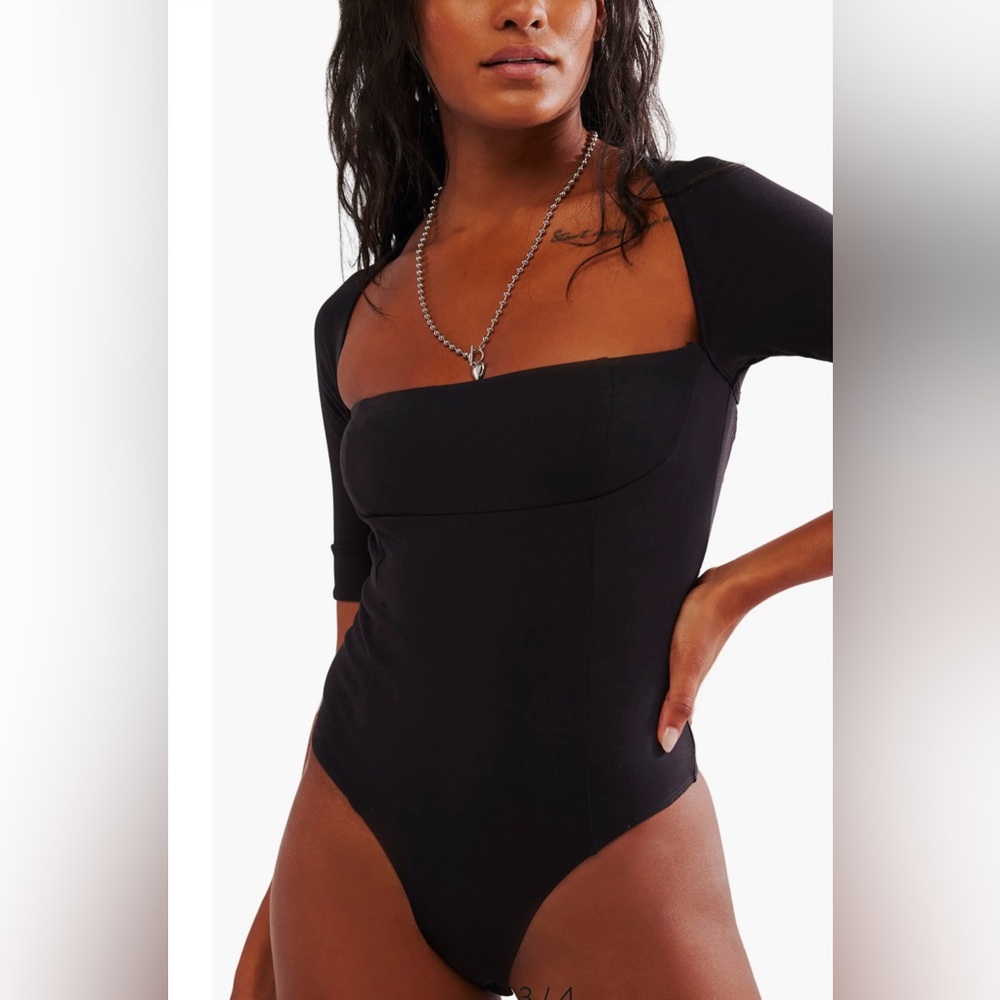 NWOT Free People Intimately Everly open-back square-neck Black Bodysuit